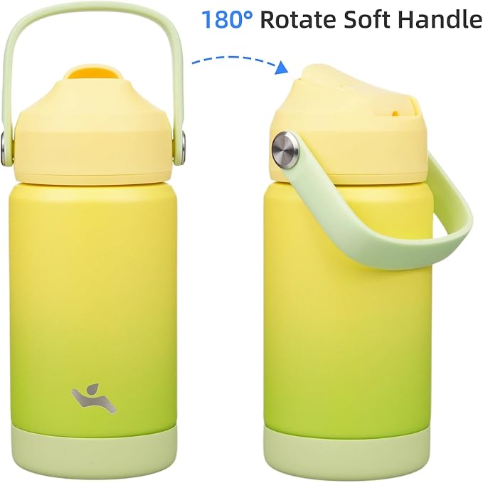 Konokyo Insulated Water Bottle with Straw Lid,12 oz Stainless Steel Vacuum Metal Bottle with Silicone Handle,Lime