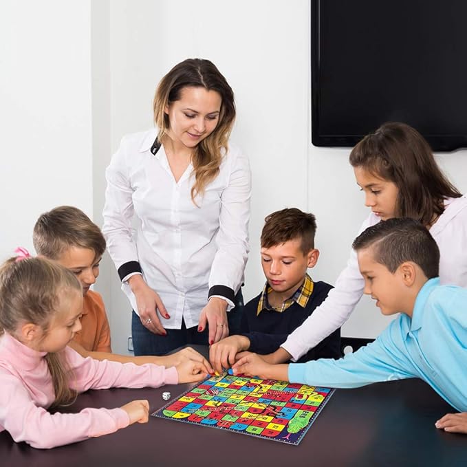 Gamie Snakes and Ladders Board Game for Kids, Complete Set with Board, 6 Pegs, and Dice, Classic Fun for Family Game Night and Classroom, Best Birthday Gift Idea for Boys and Girls