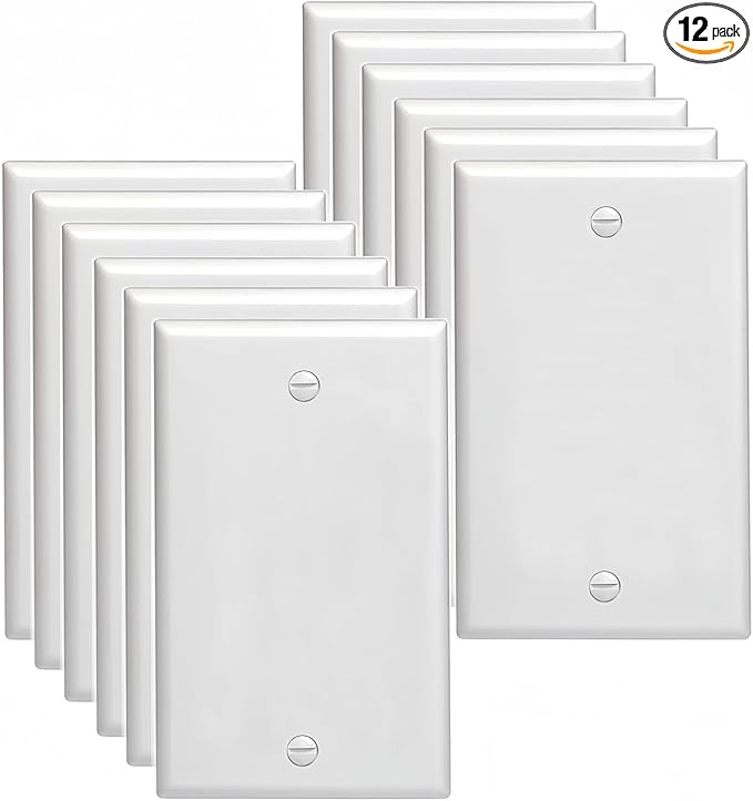 12-Pack,No Device Blank Wall plate,Standard Size 1-Gang 4.50" x 2.76",Unbreakable Polycarbonate Thermoplastic,Blank Box Mounted Plastic Wall plate,UL Listed,Glossy White