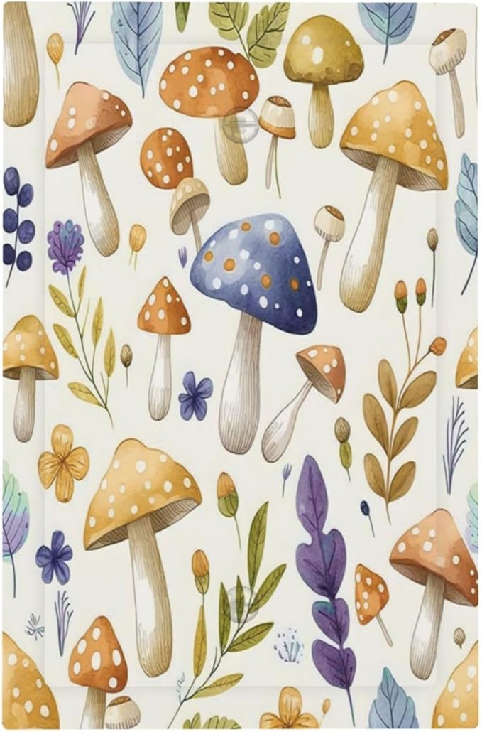 Boho Watercolor Mushroom Flowers Leaf Colorful Floral Light Switch Cover Plate 1 Gang No Device Blank Electrical Wall Plates Faceplate Decorative Switch Plate Covers for Kids Room Nursery Decor