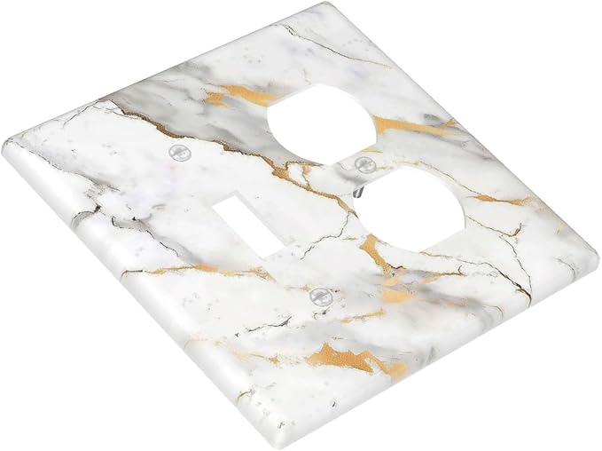 Wallplates Marbling Style White Background Gold Gray Stripes 1 Toggle 1 Duplex Switch Plate Electrical Gfci Faceplate Decorative Light Switch Covers For Bathroom Kitchen Decor