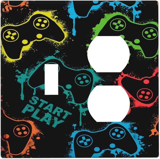 Gaming Hippie Gamer Modern Gamepad Colorful Graffiti Wallplates 1 Toggle 1 Duplex Switch Plate Electrical GFCI Faceplate Decorative Light Switch Covers for Kids Room Nursery Decor