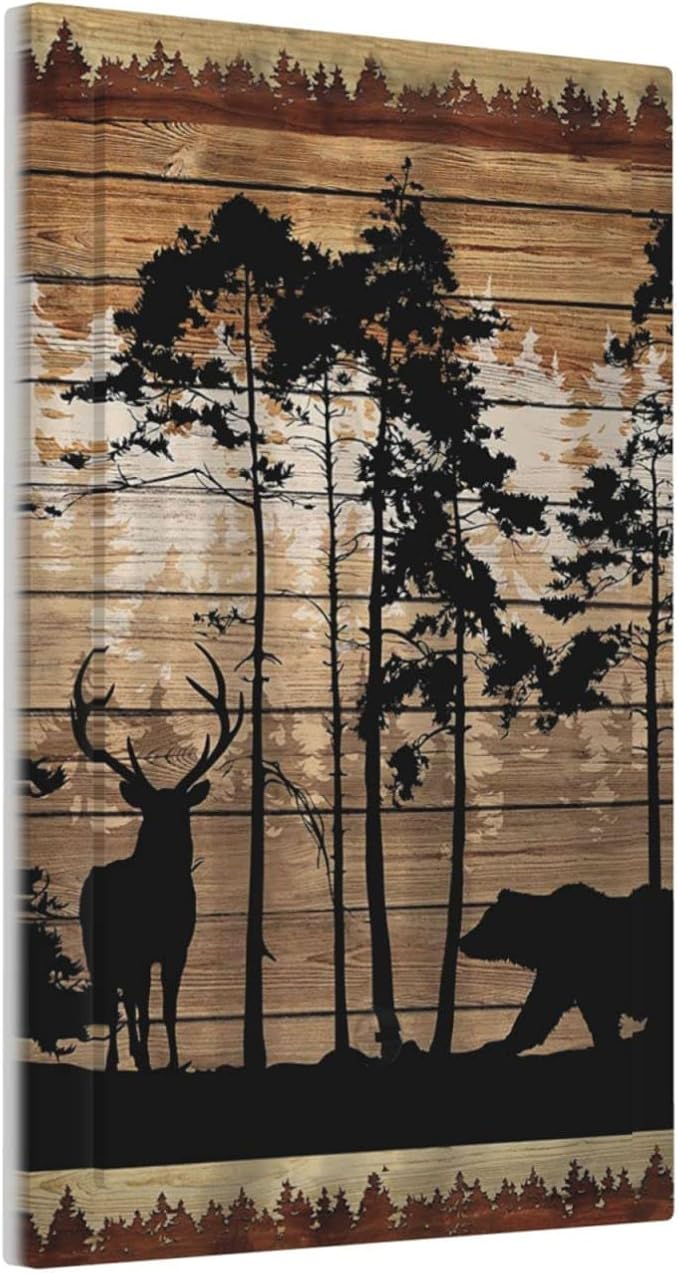 Rustic Mountain Forest Antler Elk Black Bear Deer Silhouettes Woodland Hunting Animals 1-Gang No Device Blank Wallplate Jumbo Size Unused Outlet and Light Switch Cover Decorative Plug Face Plate Cover