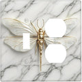 White Gold Marble Dragonfly Abstract Modern Wallplates 1 Toggle 1 Duplex Switch Plate Electrical GFCI Faceplate Decorative Light Switch Covers for Bathroom Home Decor