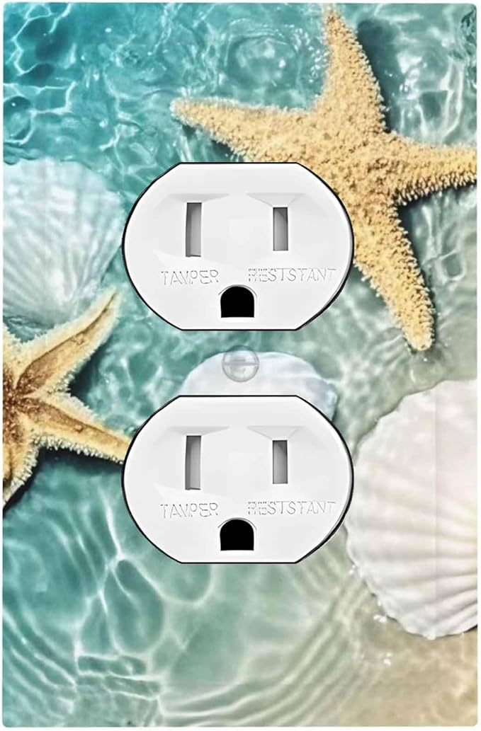 Outlet Covers Beach Starfish Ocean Conch Cameo Shell 1 Gang Duplex Light Switch Cover Decorative Switch Plates Electrical Receptacle Faceplate Wall Plate For Decor Kids Room Decor
