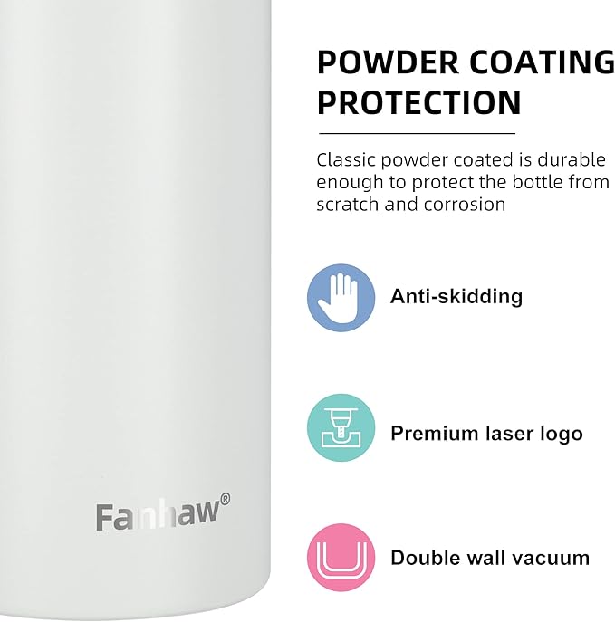 Fanhaw 24 oz Insulated Stainless Steel Water Bottle with Straw Lid, Leakproof & Anti-Dust Sports Bottle for Kids, Women & Men (White)