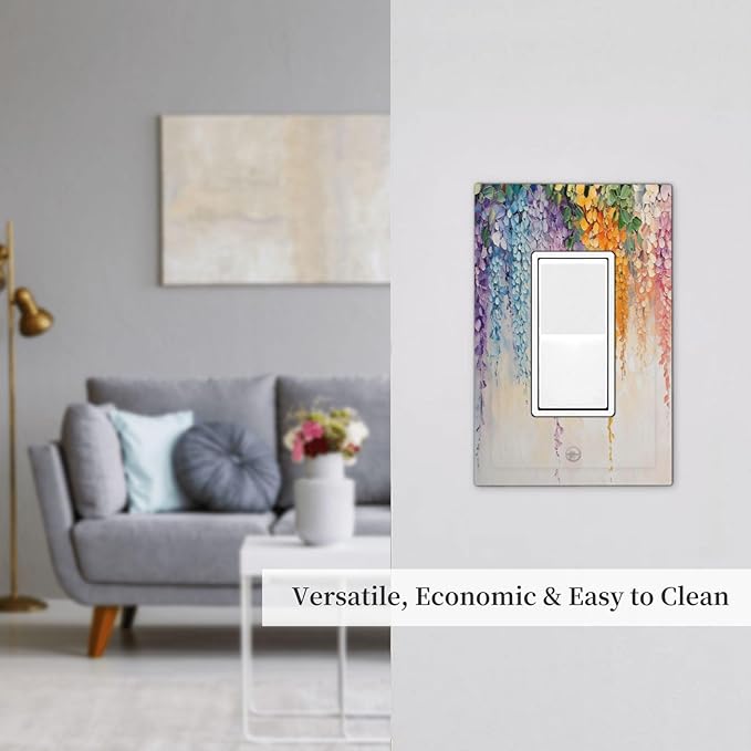 Colorful Wildflower Wisteria Cascade Floral Flower Decorative Outlet Covers 1 Gang Single Rocker Light Switch Cover Plate Wall Plates GFCI Faceplate for Bedroom Living Room Decor