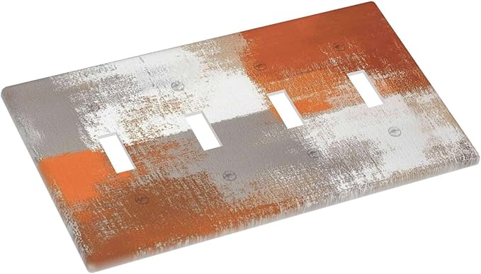 Orange Grey Abstract Art Oil Painting Light Switch Covers Quad Toggle Electrical Faceplate 4 Gang Wall Plate Decorative Switch Plates For Home Farmhouse Decor