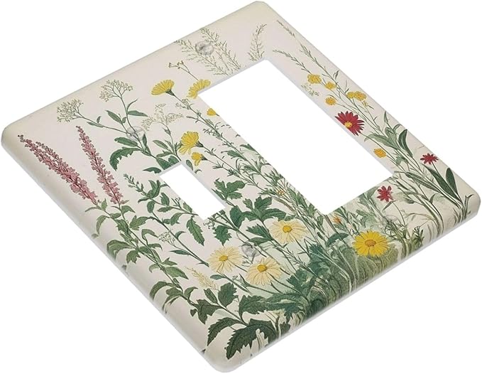 Rustic Wildflower Green Plants Daisy Floral Outlet Covers 1 Toggle 1 Rocker Combination Decorative Wall Plate Electrical Switch Plates Light Switch Cover Plate For Farmhouse Bed Room Decor