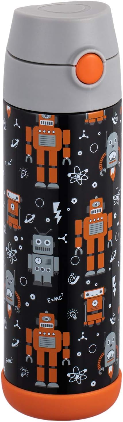 Snug Insulated Kids Water Bottle with Straw & Spout – Double-Wall Stainless Steel, Leakproof, Easy-Flip Lid – For School, Travel, Toddlers & Big Kids - Robots, 17oz