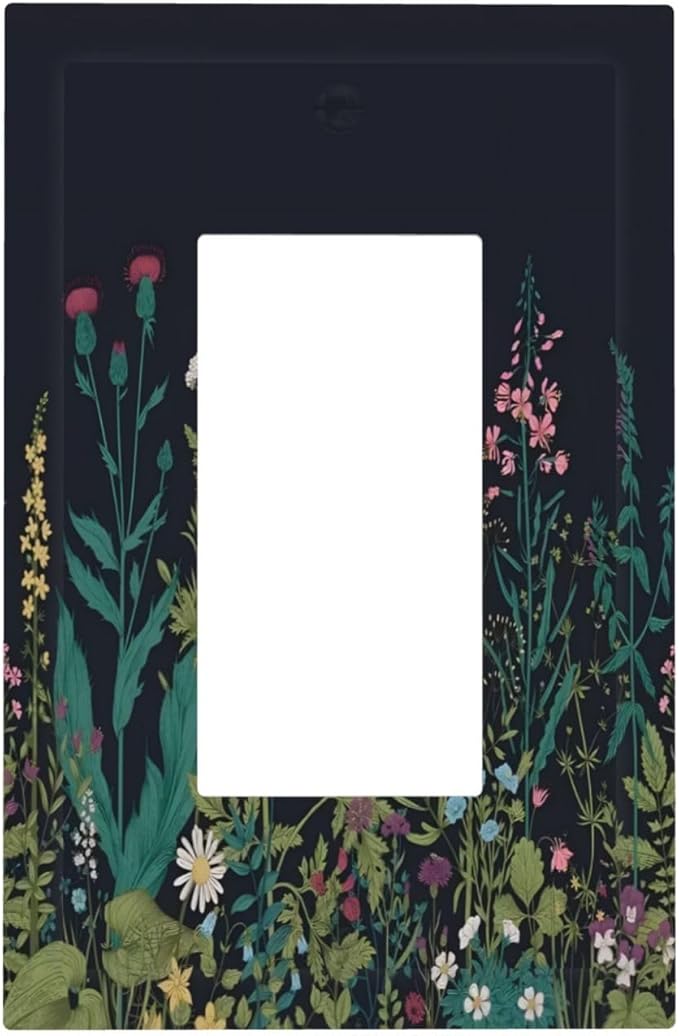 Boho Garden Flowers Weeds Floral Wildflowers Decorative Outlet Covers 1 Gang Single Rocker Light Switch Cover Plate Wall Plates GFCI Faceplate for Bedroom Living Room Decor