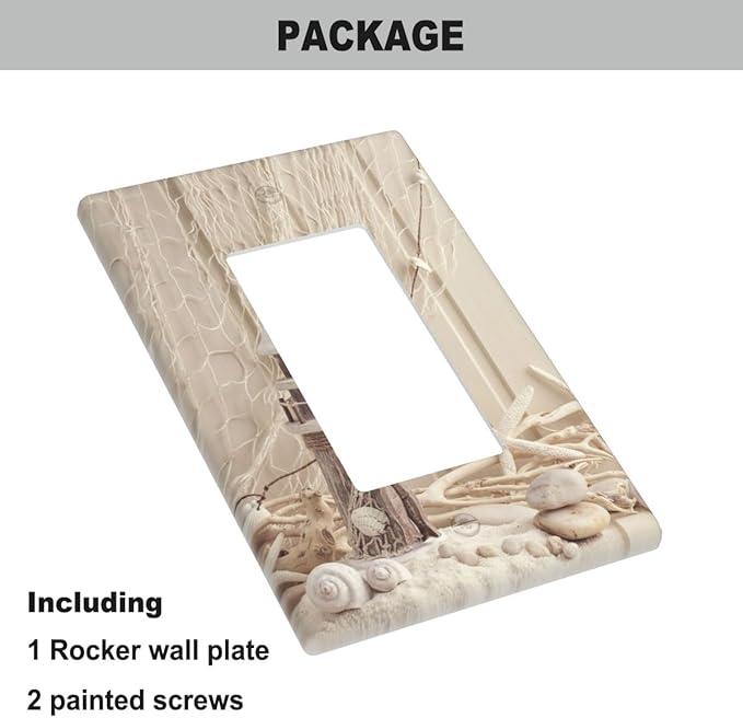 Coastal Sea Shell Fishing Net Lighthouse Single Rocker Wall Plate Decorator Rocker Switch Plate 1 Gang Light Switch Cover Electrical Switchplate Decorative Faceplate 4.5 x 2.76 Inch