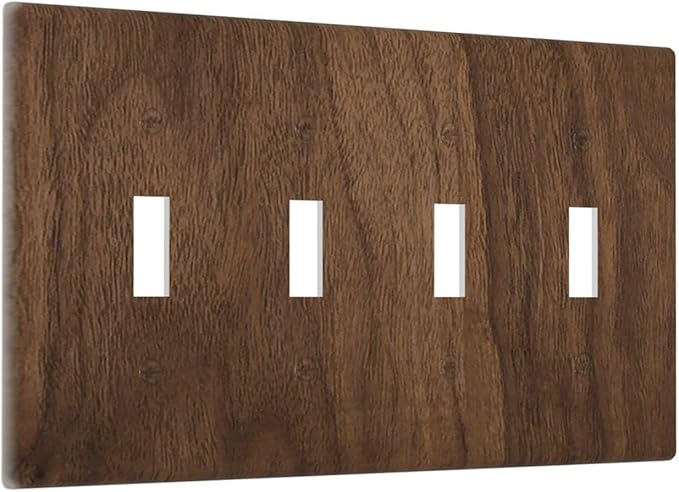 Light Switch Cover Plate Dark Brown Wood Grain 4 Gang Quad Toggle Wall Plate Electrical Outlet Cover Decorative Switch Plate Covers for Farmhouse Cabin Decor