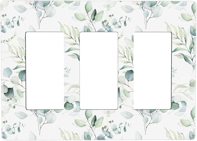 Green Eucalyptus Leaf 3 Gang Triple Rocker/Decorator Light Switch Wall Plate Cover Decorative Gfci Electrical Faceplate Switchplate Room Decorate