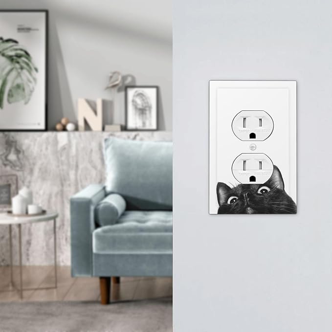 Peeping Black Cat Cute Animals Outlet Covers 1 Gang Duplex Light Switch Cover Decorative Switch Plates Electrical Receptacle Faceplate Wall Plate for Kids Room Home Decor