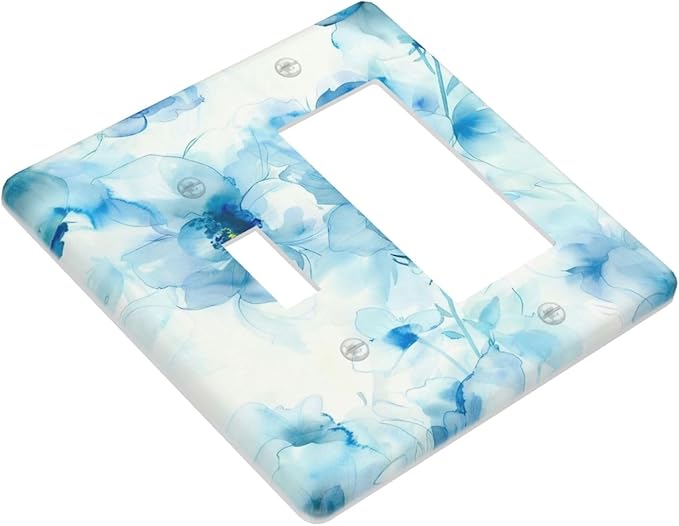 Watercolor Flower Blue White Large Floral Leaf Plants Outlet Covers 1 Toggle 1 Rocker Combination Decorative Wall Plate Electrical Switch Plates Light Switch Cover Plate for Bedroom Living Room Decor