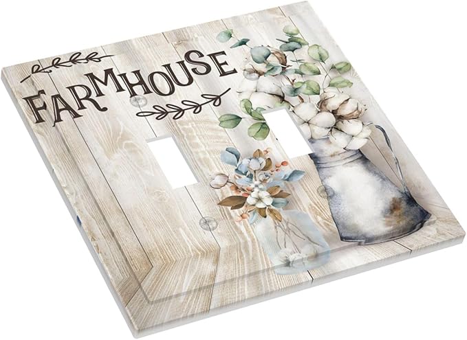 Decorative Switch Plate Covers Farmhouse Floral Cotton 2 Gang Double Toggle Light Switch Cover Rustic Country Flower Electric Wall Plate Dual Device Electrical Faceplate for Country Bedroom