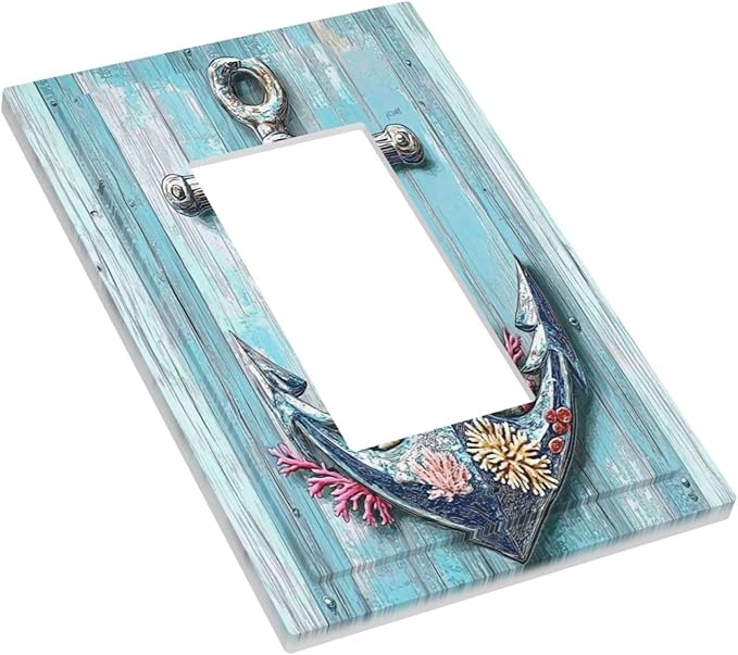 Decorative Outlet Covers Anchor Coastal Beach Nautical Coral 1 Gang Single Rocker Light Switch Cover Plate Wall Plates Gfci Faceplate For Farmhouse Cabin Decor