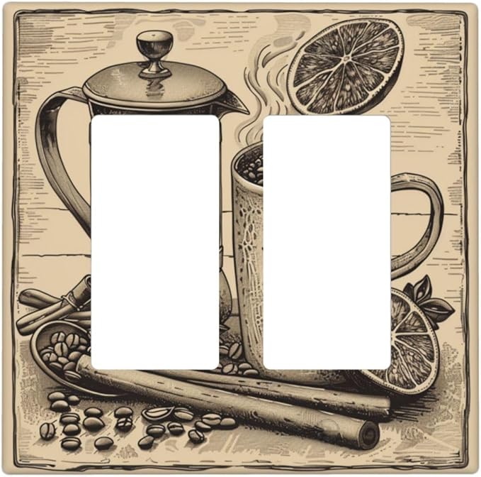 Light Switch Cover Plate Beige Vintage Rustic Coffee Beans Spice 2 Gang Double Rocker Outlet Covers Decorative Switch plates Electrical Wall Plates GFCI Receptacle for Kitchen Coffee Bar Decor