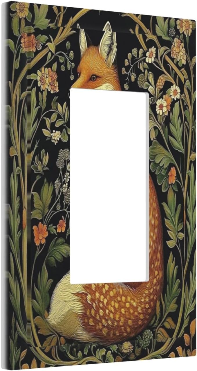 Fox Morris Plants Flowers Vine Colorful Floral Decorative Outlet Covers 1 Gang Single Rocker Light Switch Cover Plate Wall Plates Gfci Faceplate For Bed Room Living Room Decor