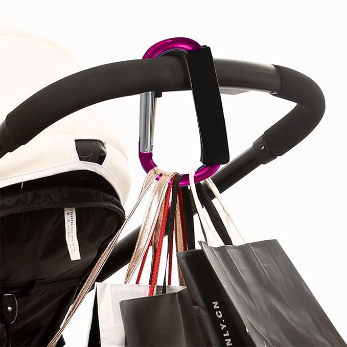Stroller Hooks by Baby,Large Stroller Hooks for Mommy, 2 pcs Carabiner Stroller Hook Organizer for Hanging Purses, Diaper Bag, Shopping Bags. (Rose Red)