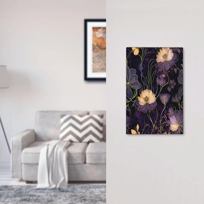 Modern Boho Vintage Gold Purple Dark Floral Modern Abstract Flowers Light Switch Cover Plate 1 Gang Electrical Wall Plates Faceplate Decorative Switch Plate No Device Blank for Bedroom Living Room