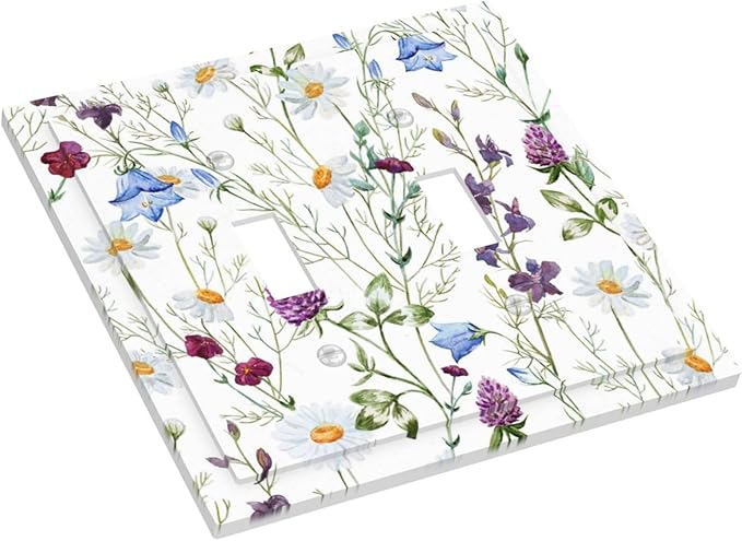 Floral Boho Multicolor Flower Plant Leaves Decorative Switch Plates 2 Gang Double Toggle Outlet Light Switch Cover Wall Plate Electrical Faceplate for Bedroom Living Room Decor
