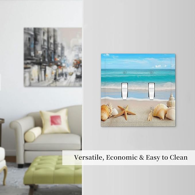 Decorative Switch Plates Seashells Beach Starfish Scallop 2 Gang Double Toggle Outlet Light Switch Cover Wall Plate Electrical Faceplate For Bathroom Home Decor