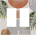 Beautiful Boho Mid Century Large Archs Sun Leaves Plants Decorative Outlet Covers 2 Gang Double GFCI Rocker Electrical Wall Panels Light Switch Cover Plate for Bedroom Living Room Decor