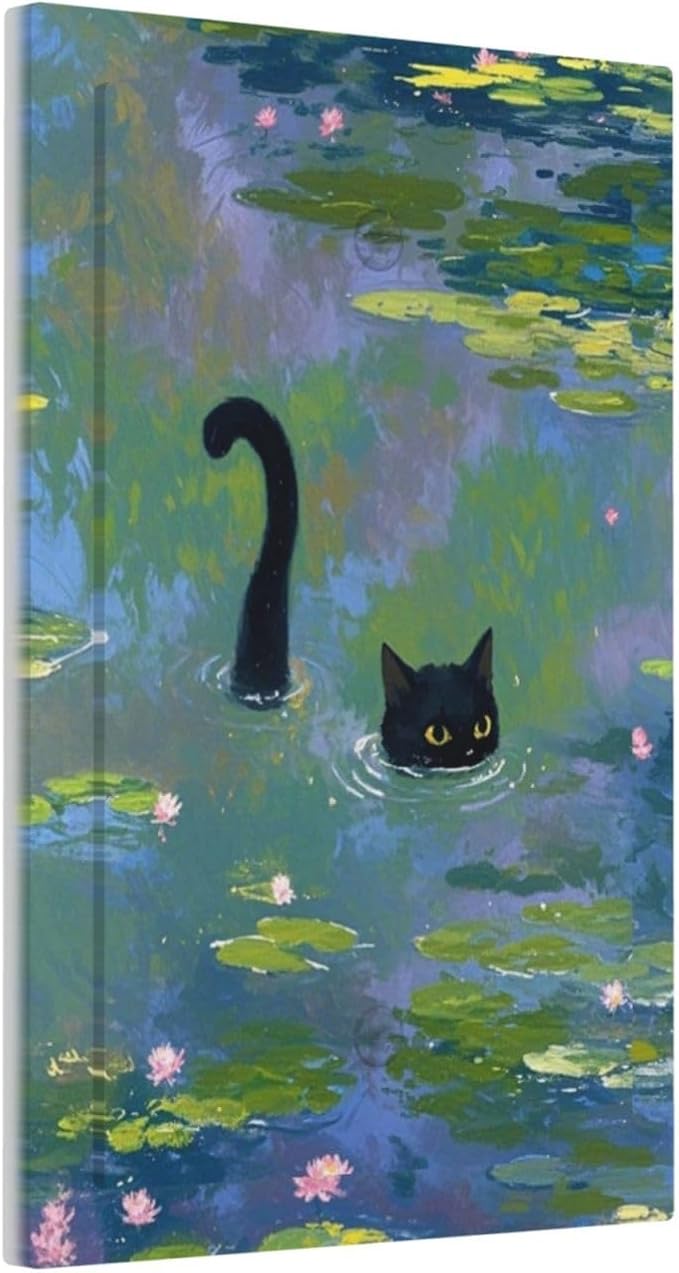Light Switch Covers Cute Black Cat Water Lily Pond Watercolor Decorative Switch Plates 1 Gang Blank No Device Outlet Covers Electrical WallPlates for Kids Room Nursery Decor