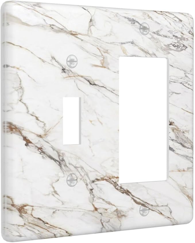 Outlet Covers White Brown Marble Abstract Modern Luxury 2 Gang Combo Light Switch Cover Plate Toggle Rocker Wallplates Decorative Switch Plates and Outlet Covers for Bathroom Kitchen Decor