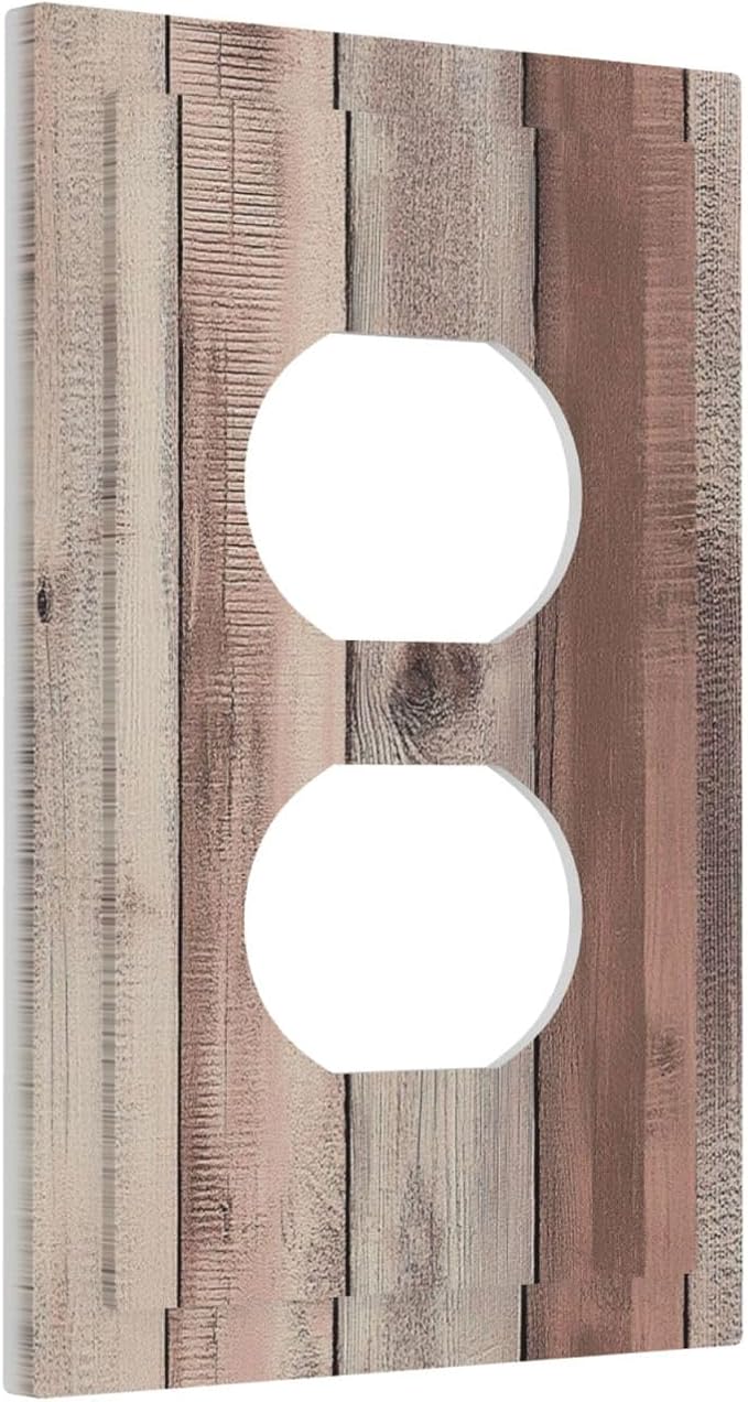 Outlet Covers Vintage Natural Wood Rustic Cinnamon 1 Gang Duplex Light Switch Cover Decorative Switch Plates Electrical Receptacle Faceplate Wall Plate For Farmhouse Cabin Decor