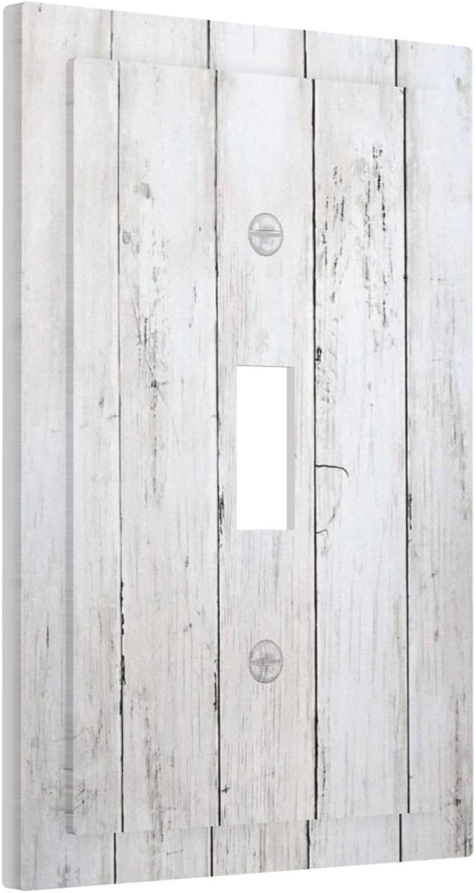 Modern Rustic Wood White Oak Print Decorative Light Switch Cover 1 Gang Single Toggle Device Electrical Faceplate Switchplates Decorator Outlet Wall Plate for Farmhouse Home Decor