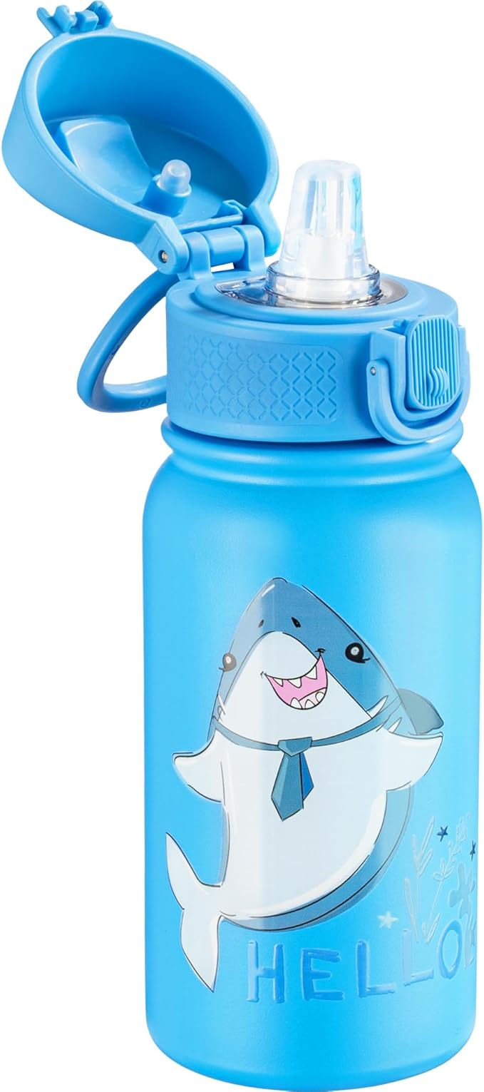 OLDLEY 12oz kids Water Bottle, Stainless Steel Insulated Water Bottle For Kids, With Straws Leak-proof, Kids Water Bottles For School Boys Girls,Polar Sharks