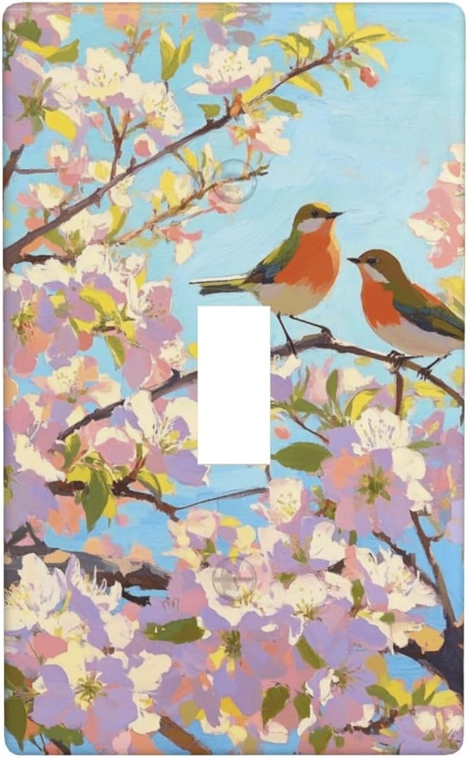 Bird Flower Single Toggle Wall Plate Decorative 1 Gang Light Switch Covers Electrical Switchplate Home Decorate Faceplat for Bathroom Bedroom Kitchen Room 4.5 x 2.76 Inch