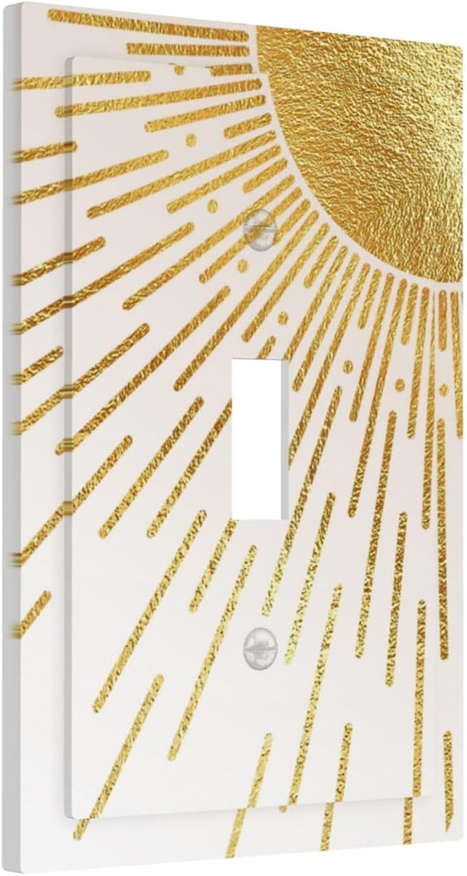 Mid Century Boho Gold Sun Abstract Sunrise Decorative Light Switch Cover 1 Gang Single Toggle Device Electrical Faceplate Switchplates Decorator Outlet Wall Plate for Kids Room Home Decor