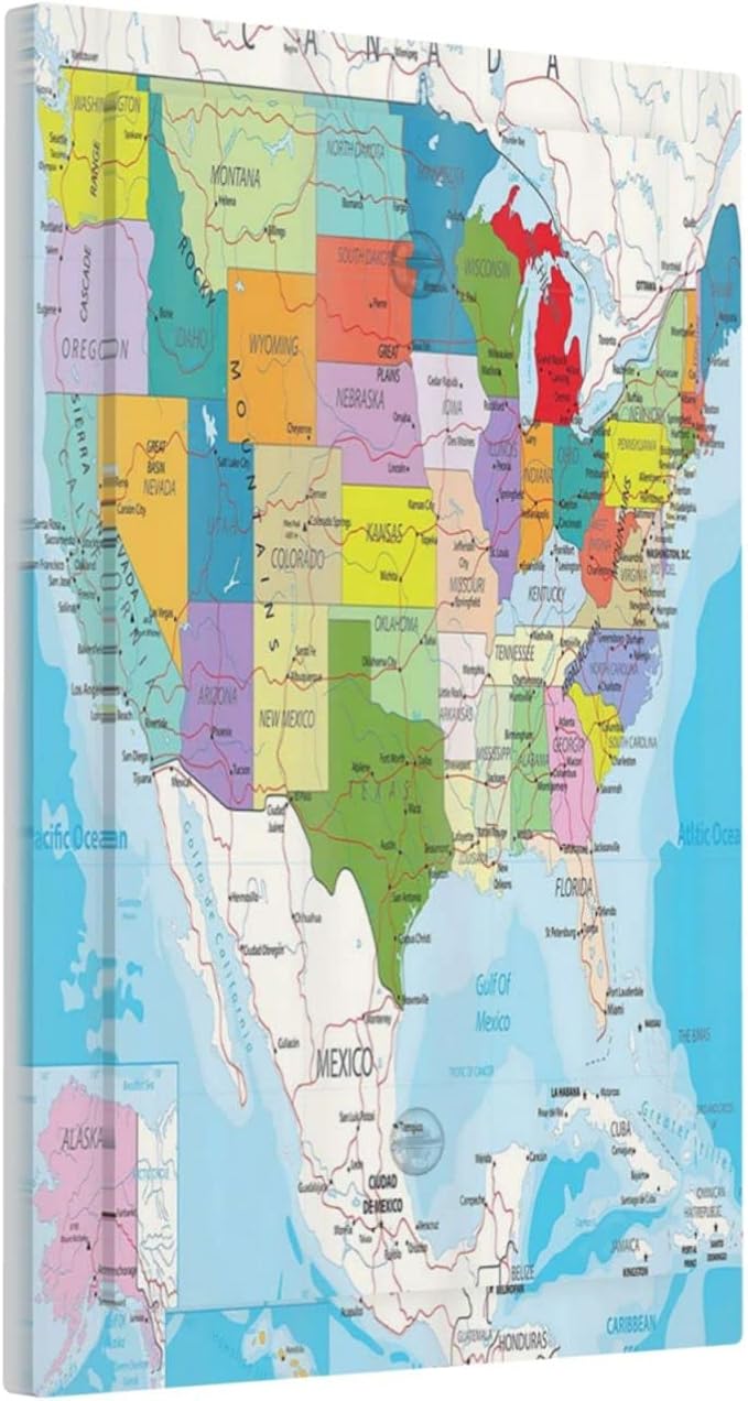 USA Map 1 Gang Light Switch Cover No Decive Blank Wall Plate Decorative for Teen Kids Boys Bathroom Home Bedroom Art Panel Decorate 5" x 3