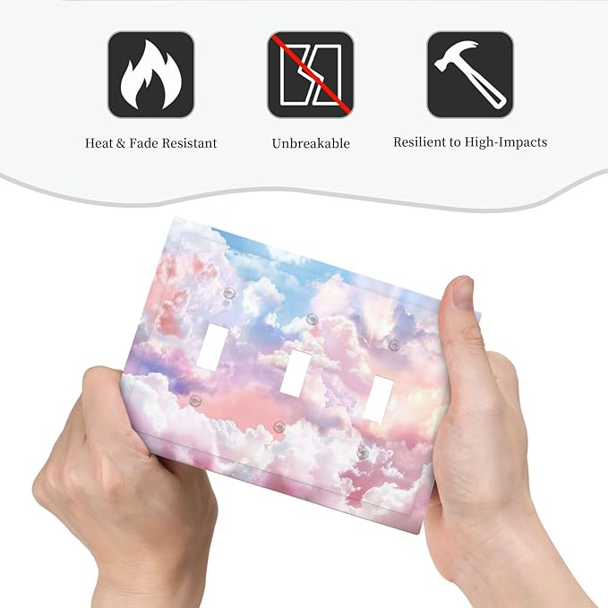 Colorful Abstract Clouds 3 Gang Light Switch Cover Triple Toggle Wall Plates Decorator Receptacle Outlet Covers Electrical Switchplate Faceplate for Bedroom Bathroom Kitchen Decor