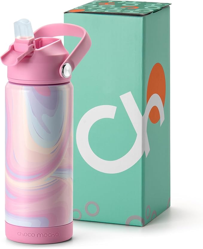 Choco Mocha Kids Water Bottle For School, Kids Insulated Water Bottle Stainless Steel for Girls,18Oz Pink