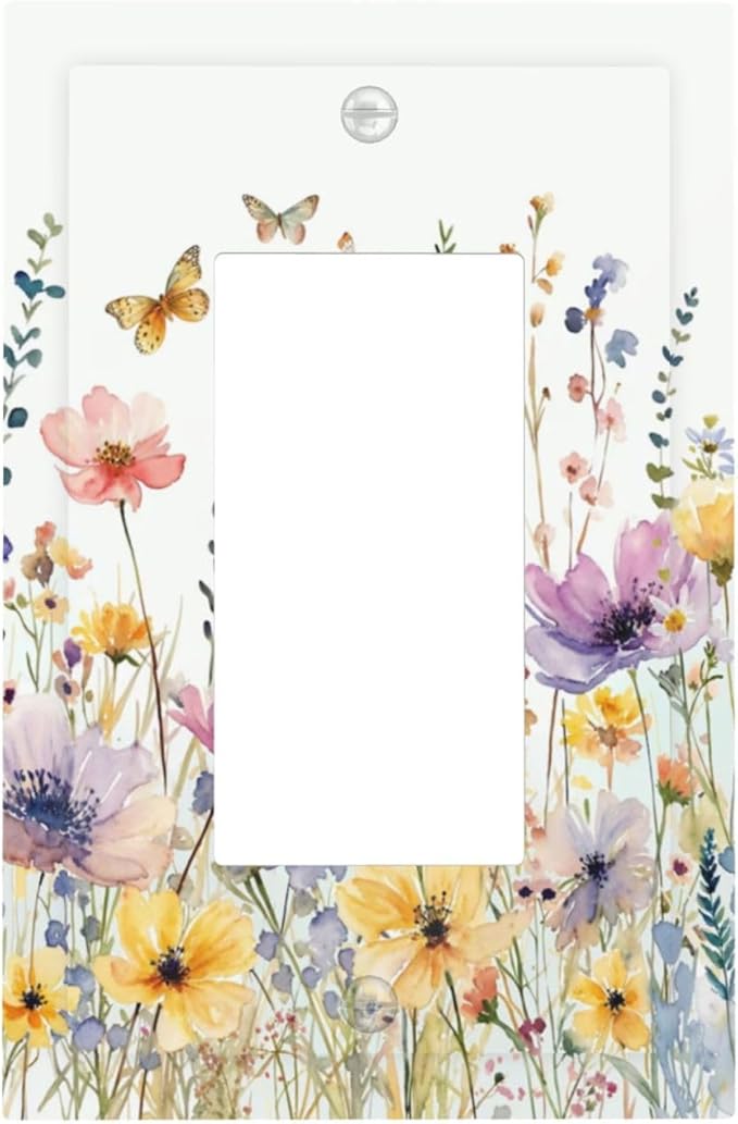Wildflowers Colorful Flower Butterfly Floral Decorative Outlet Covers 1 Gang Single Rocker Light Switch Cover Plate Wall Plates GFCI Faceplate for Farmhouse Bedroom Decor