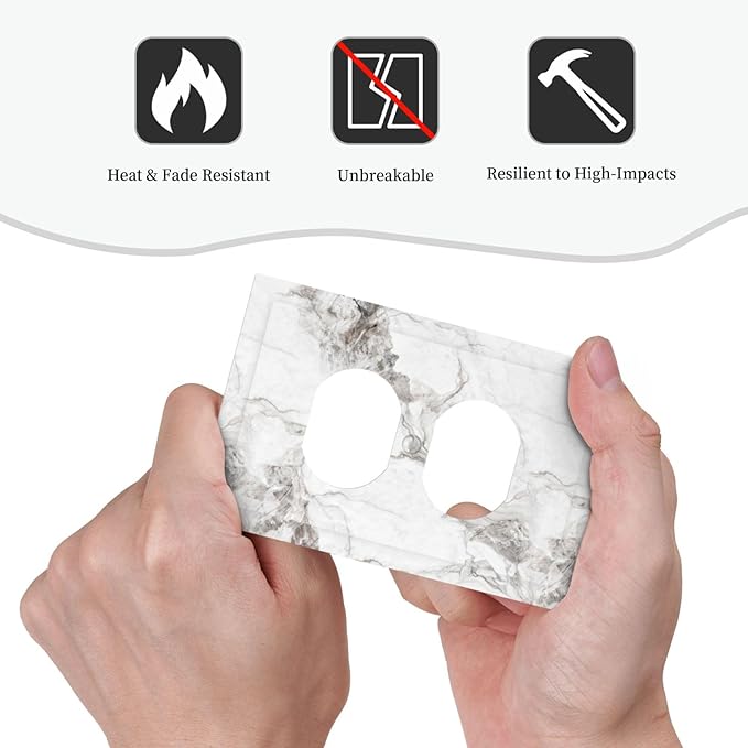 White And Gray Marble Patterns Texture Abstract Print Outlet Covers 1 Gang Duplex Light Switch Cover Decorative Switch Plates Electrical Receptacle Faceplate Wall Plate for Bathroom Kitchen Decor