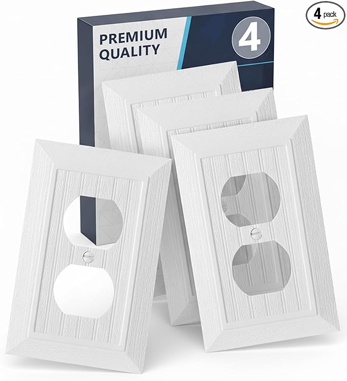 Bates- Classic Beadboard Single Duplex Wall Plate, 4 Pack, White Outlet Covers, Outlet Wall Plate, Outlet Covers, Outlet Plate, Electrical Outlet Cover Plates, Wall Outlet Cover, Duplex Outlet Cover