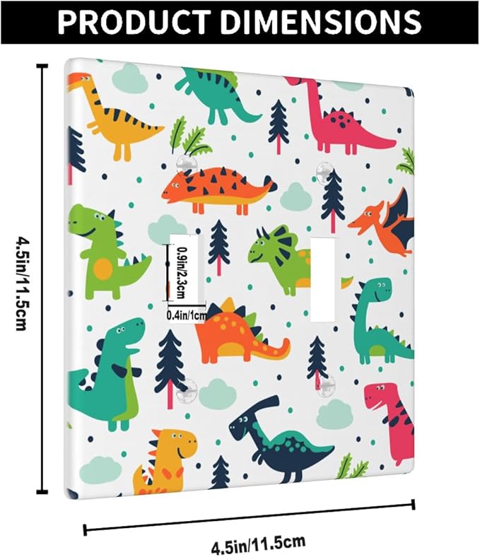 Cartoon Dinosaurs Double Toggle Light Switch Cover Dinosaur Triceratops Stegosaurus Monoclonius 2 Gang Wall Plate Decorative Faceplate Electrical Switchplate Bathroom Bedroom