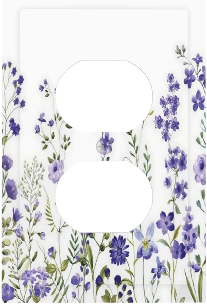 Lavender Wildflowers Purple Flowers Plant Floral Outlet Covers 1 Gang Duplex Light Switch Cover Decorative Switch Plates Electrical Receptacle Faceplate Wall Plate for Bedroom Living Room Decor