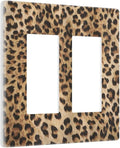 Classic Leopard 2 Gang Double Rocker/Decor Light Switch Cover Decorative Outlet Wall Plate Electrical Faceplate Home Bedroom Art Panel Decor Screwless 4.7" x 4.6