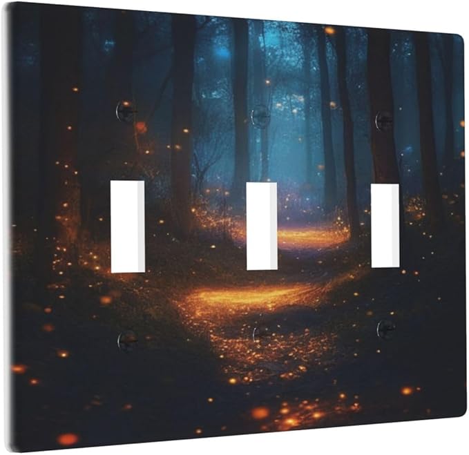 Decorative Art Light Switch Covers Enchanted Glowing Forest 3 Gang Triple Toggle Wall Plate Decorative Switch plate Electrical Faceplate for Home Decor
