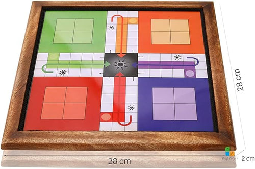 10 Inch Wooden 2-in-1 Ludo & Snakes Board Game, Reversible Travel Set with Storage Bag & Organizer Box (All-in-One Storage)