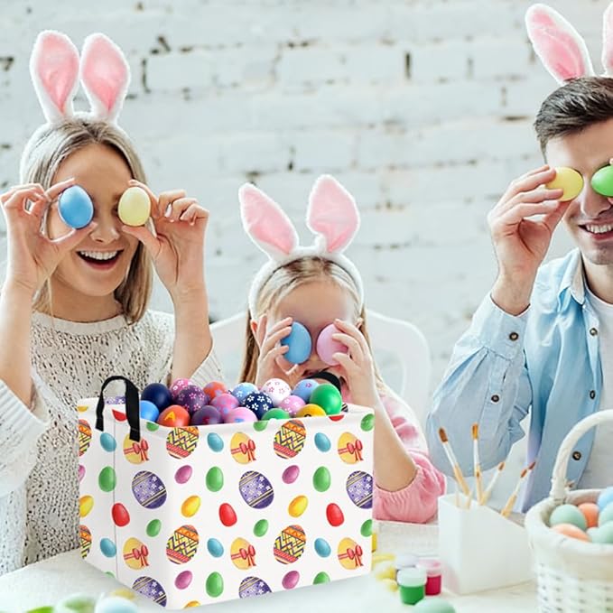 FXOLCSHE Rectangular Easter basket,Laundry Hamper,Kids Toy Storage Basket for baby Bedroom,Kids Storage Bin,Toy Gift Organizerm,Easter Home Decor(Flower egg)