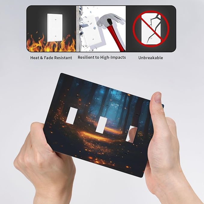 Decorative Art Light Switch Covers Enchanted Glowing Forest 3 Gang Triple Toggle Wall Plate Decorative Switch plate Electrical Faceplate for Home Decor