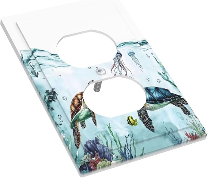 Sea Turtles Sea Coral Seaweed Ocean Jellyfish Outlet Covers 1 Gang Duplex Light Switch Cover Decorative Switch Plates Electrical Receptacle Faceplate Wall Plate for Kids Room Bathroom Decor